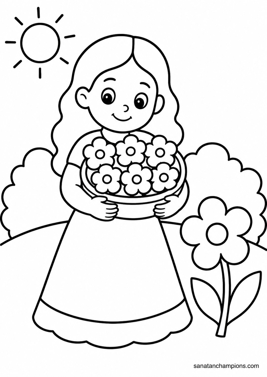 A Basket of Flowers — an illustrated colouring page, ages 4–6. Opens its page.