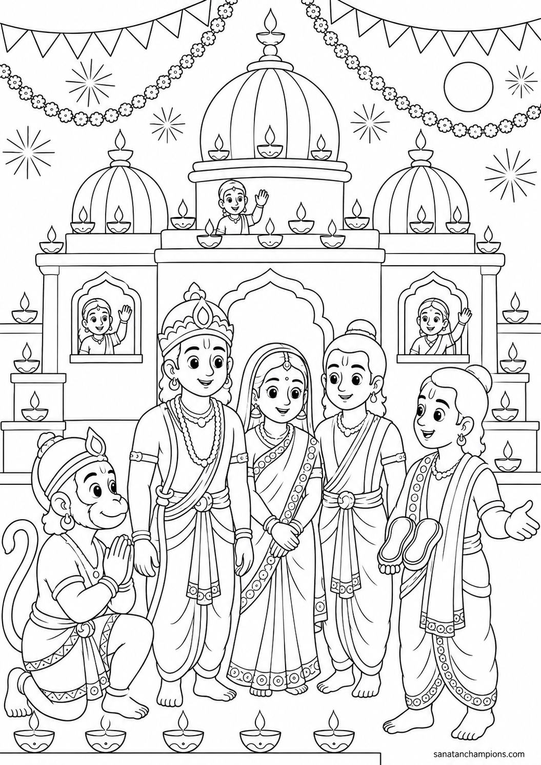 The City of Lamps — an illustrated colouring page, ages 10–14. Opens its page.