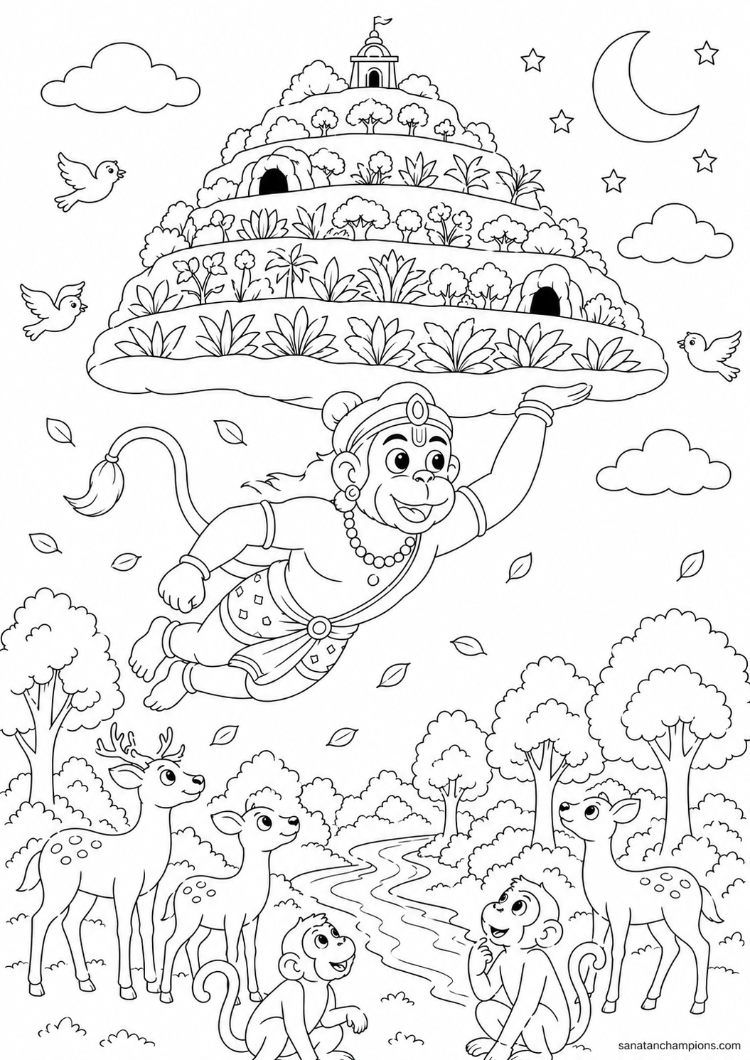 The Mountain of Herbs — an illustrated colouring page, ages 10–14. Opens its page.