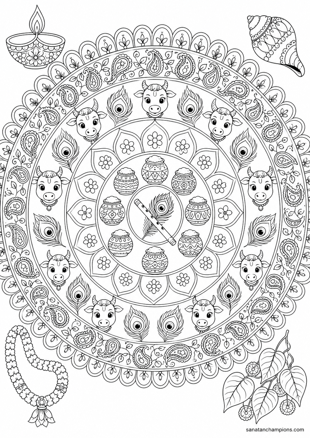The Flute Mandala — an illustrated colouring page, ages 10–14. Opens its page.